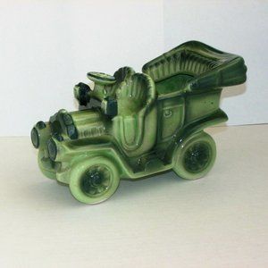 Vintage GREEN CERAMIC CAR PLANTER VASE Art Pottery